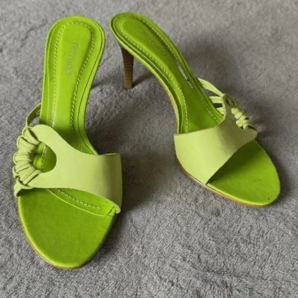 lime green retro open toe slip heels shoes - Picture 1 of 2